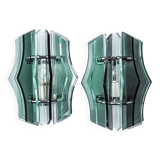 Paire d'appliques veca, verre murano vert, italie 1970