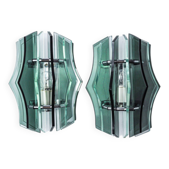 Pair of Veca wall lights, green murano glass, Italy 1970