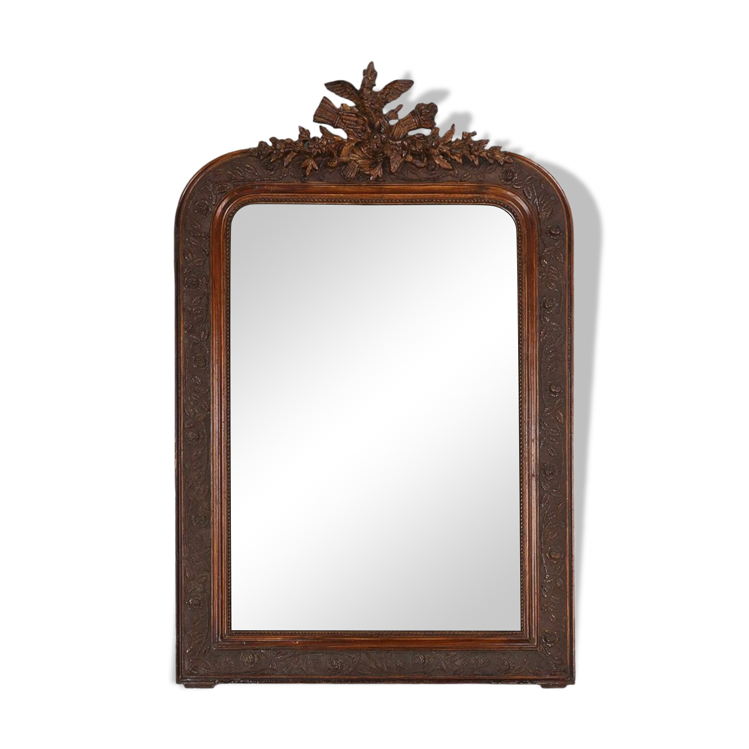 Louis Philippe mirror in plaster and wood with handcrafted decorations, France ca. 1900