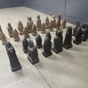 Large hand crafted wooden chess figure set, 1960s