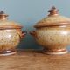 Soup bowls covered signed by Jean-Pierre Prud’homme in Puisaye stoneware.