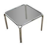 Vintage coffee table in chromed metal and smoked glass