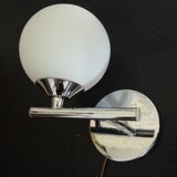 Pair of sconces with an opaline globe and chrome structure from the 1970s