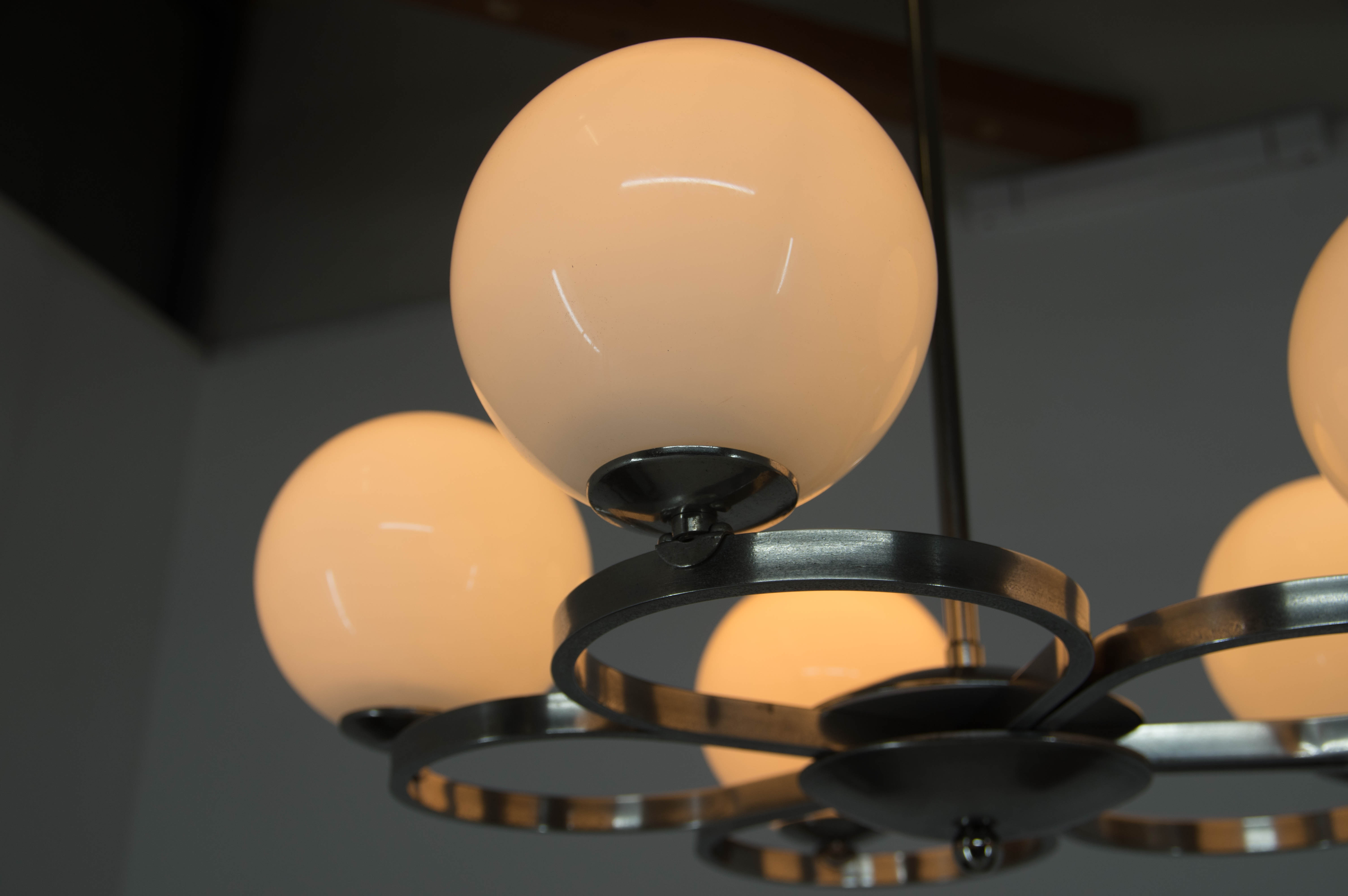 Art deco nickel-plated chandelier, 1930