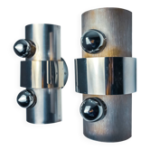 Pair of space age 2-light wall lights, chromed metal, Italy, 1970