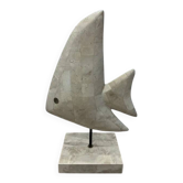 Sculpture de poisson Maitland Smith — Pierre corallienne tessellée, années 1980