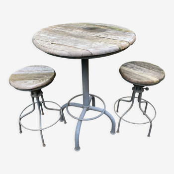 Table ronde extérieure en bois et métal