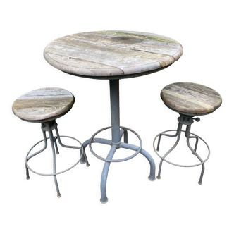 Table ronde extérieure en bois et métal
