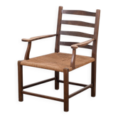 Danish Stained Oak Armchair with Cane and Spindle Back, 1940s
