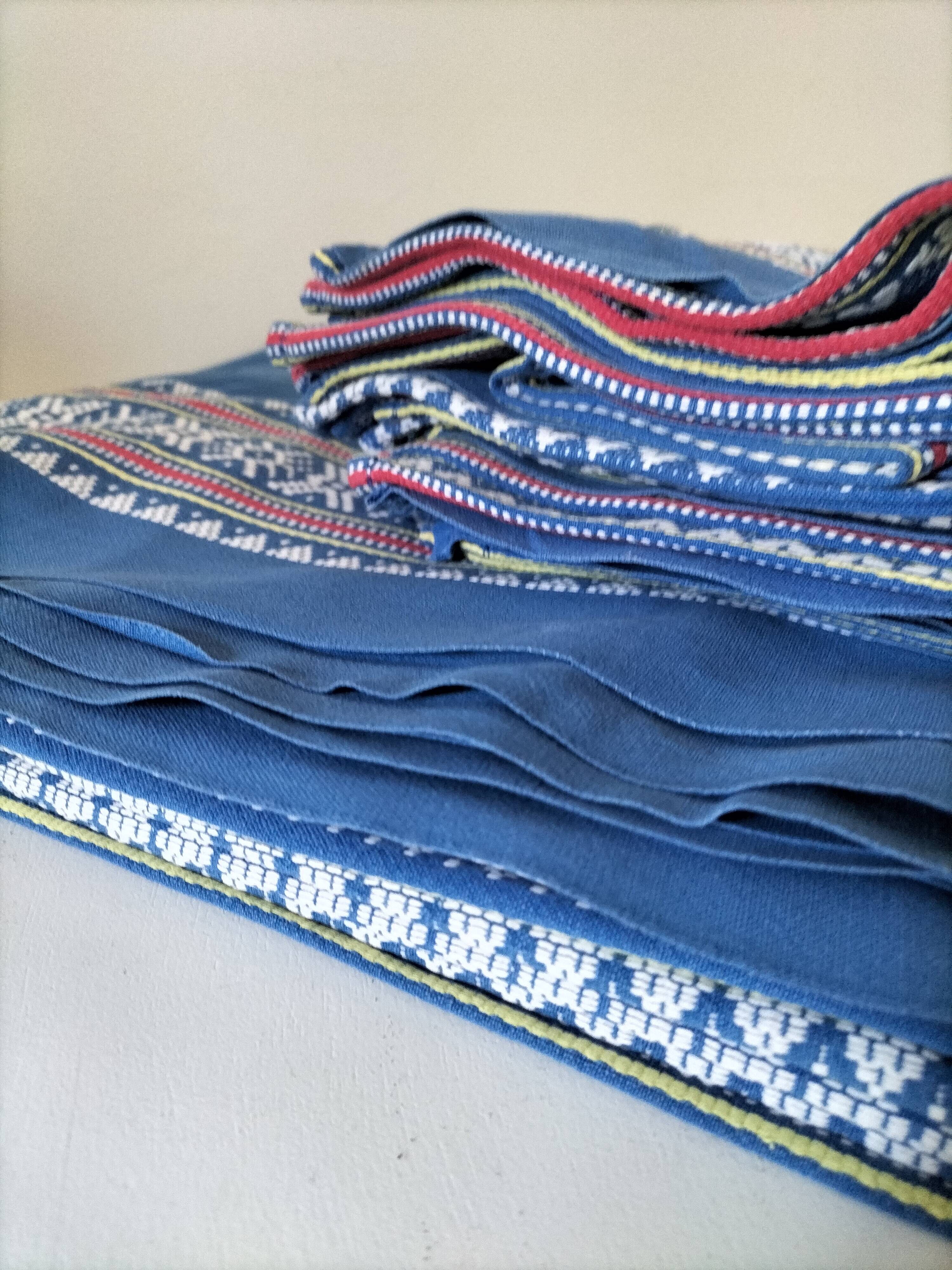 grande nappe et 11 serviettes vintage basque bleu indigo,