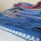 Large tablecloth and 11 vintage Basque indigo blue napkins