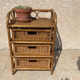 Cabinet with vintage rattan drawers