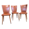 Lot de 3 chaises bistrot Baumann Essor skaï caramel années 50