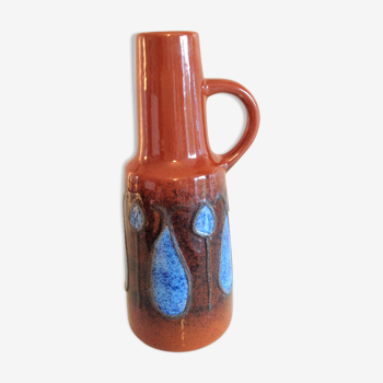 Vase soliflore en ceramique brune et bleue vintage années 60-70