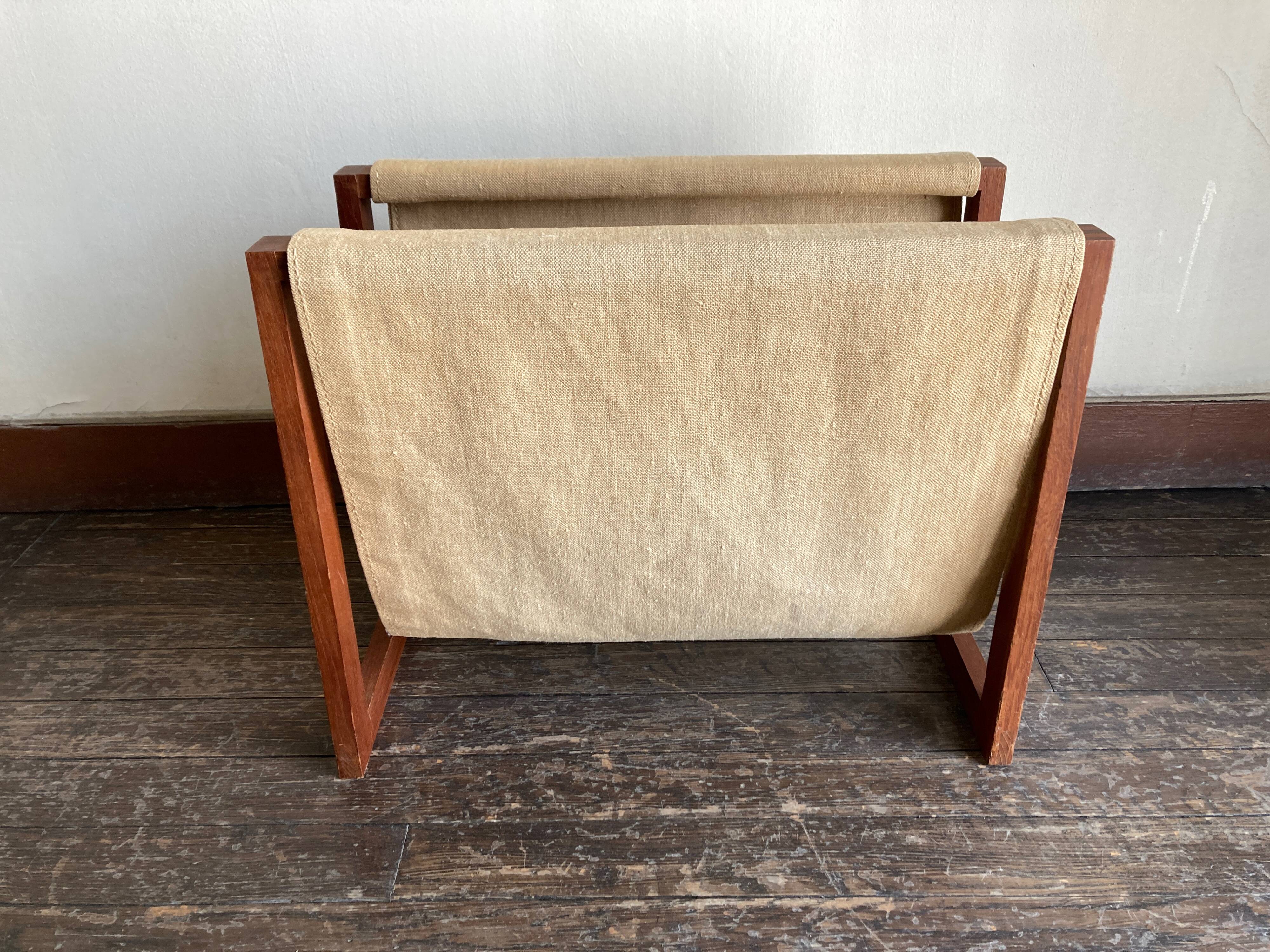 Scandinavian magazine door 1970 in teak and linen canvas