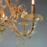 Venetian rezzonico chandelier in golden murano glass, 6 arms of light circa 1930