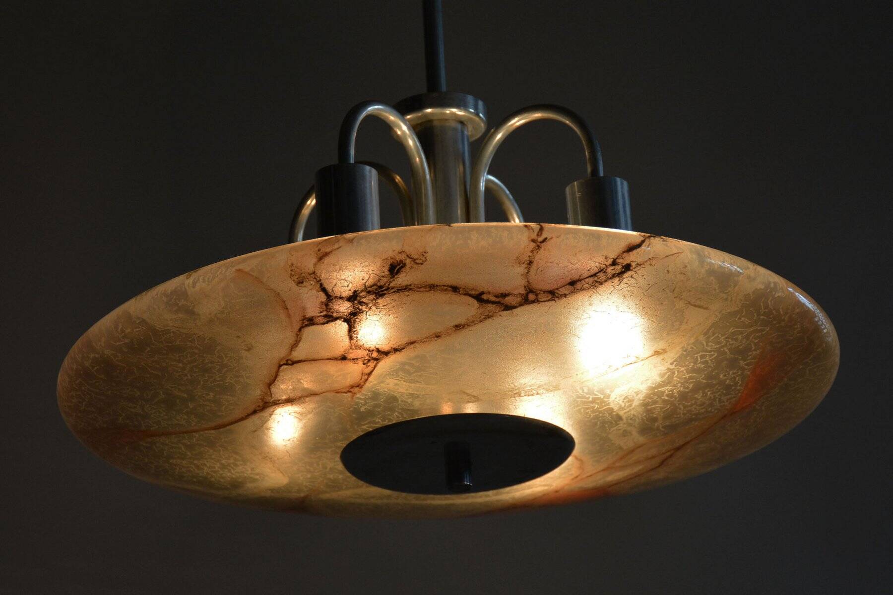 Art Deco Chandelier in Aluminium and Marbled Glass, Czech, 1940s