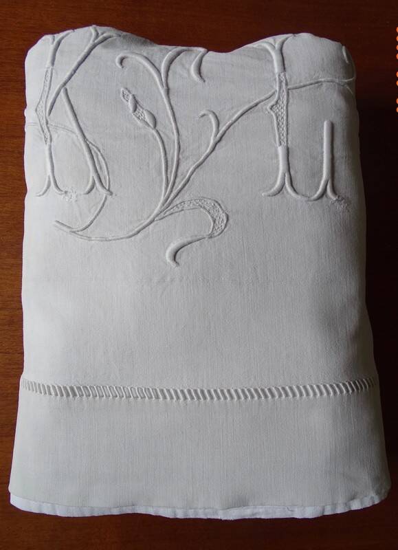 Antique KL monogram linen and cotton sheet