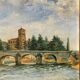 Peinture à l'huile sur toile de paysage fluvial vintage, signée