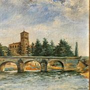 Vintage River Landscape Oil on Canvas Painting, Signed