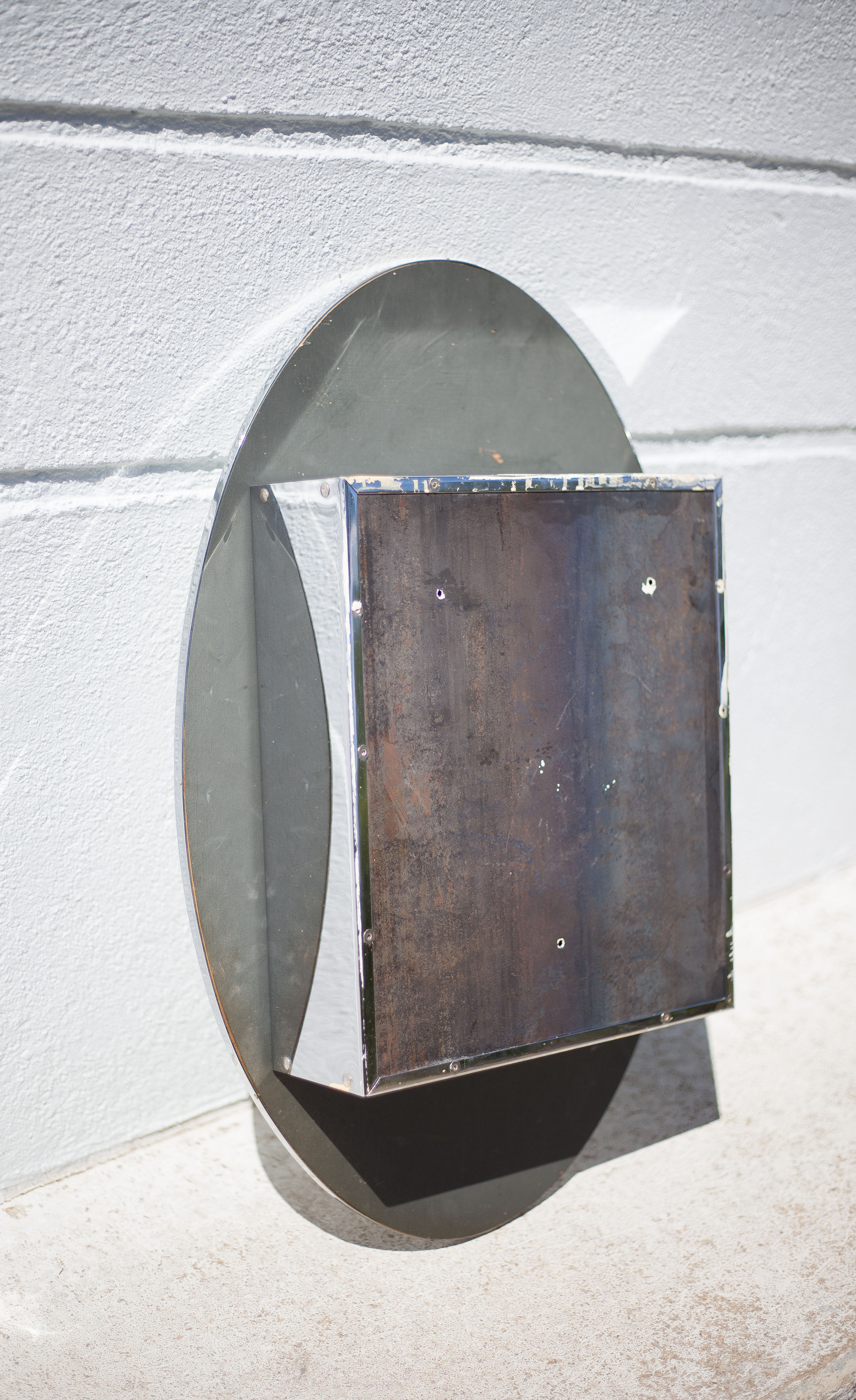 Vintage wall pharmacy, oval mirror cabinet, bathroom, 1 mirror door, shelves