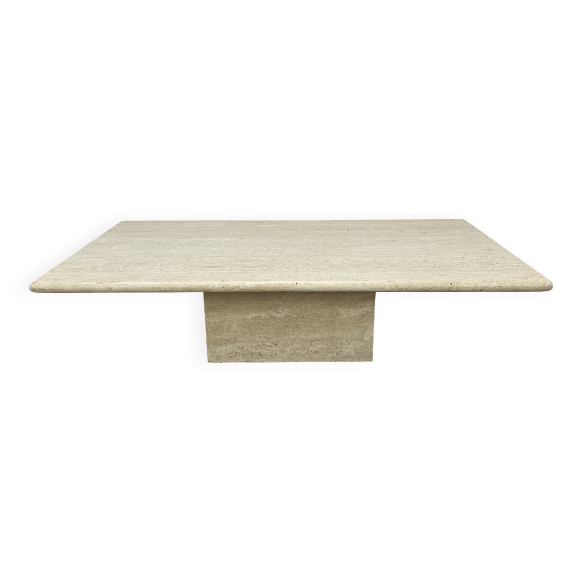 Rectangular travertine coffee table with central leg