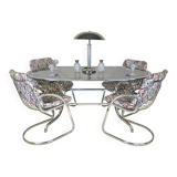 Vintage Gastone Rinaldi chrome & smoked glass dining table + chairs