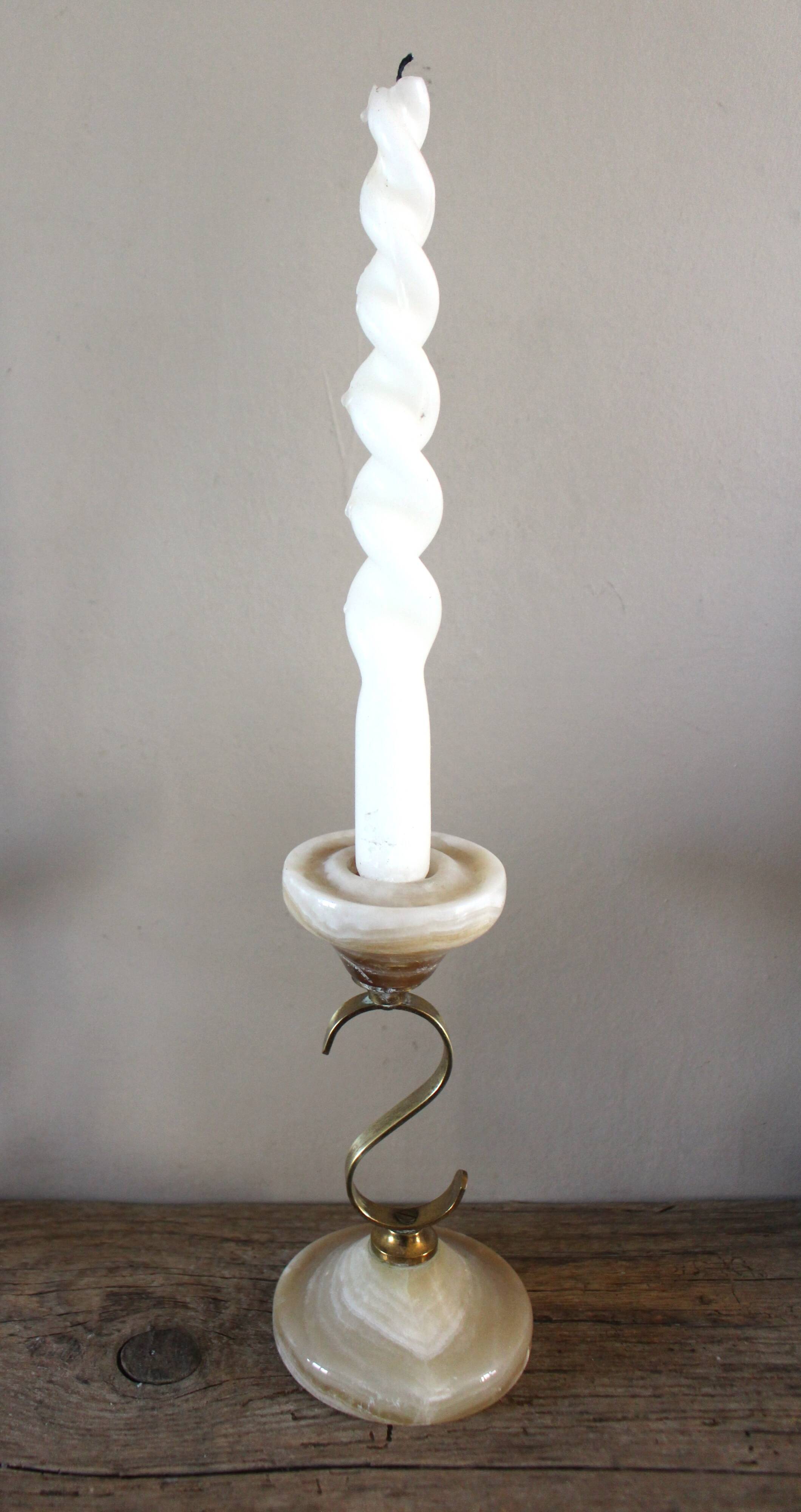 Curved brass and onyx candlestick