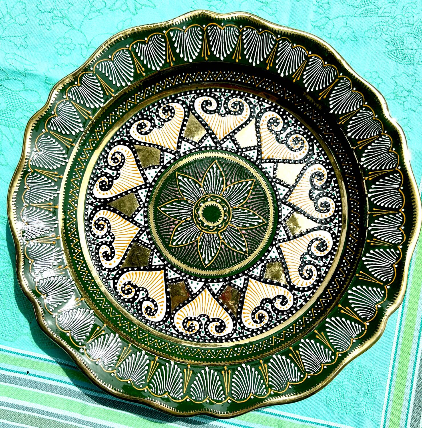 Plat Quimper HB Henri bourg 1940 décor à la perle (perlé) Exc état