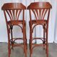 Mid-Century Thonet Style Bar Stools: Red Faux Leather Seat, Set of 2