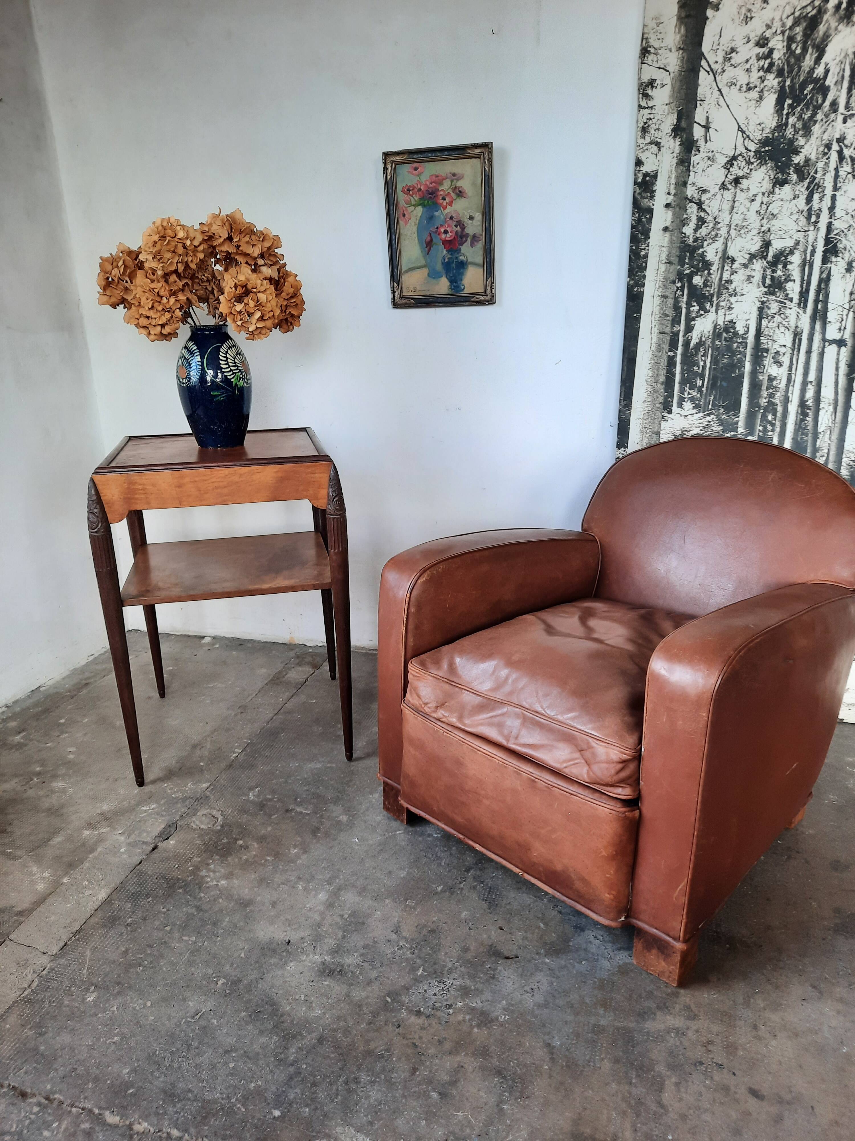 Leather club armchair, art deco