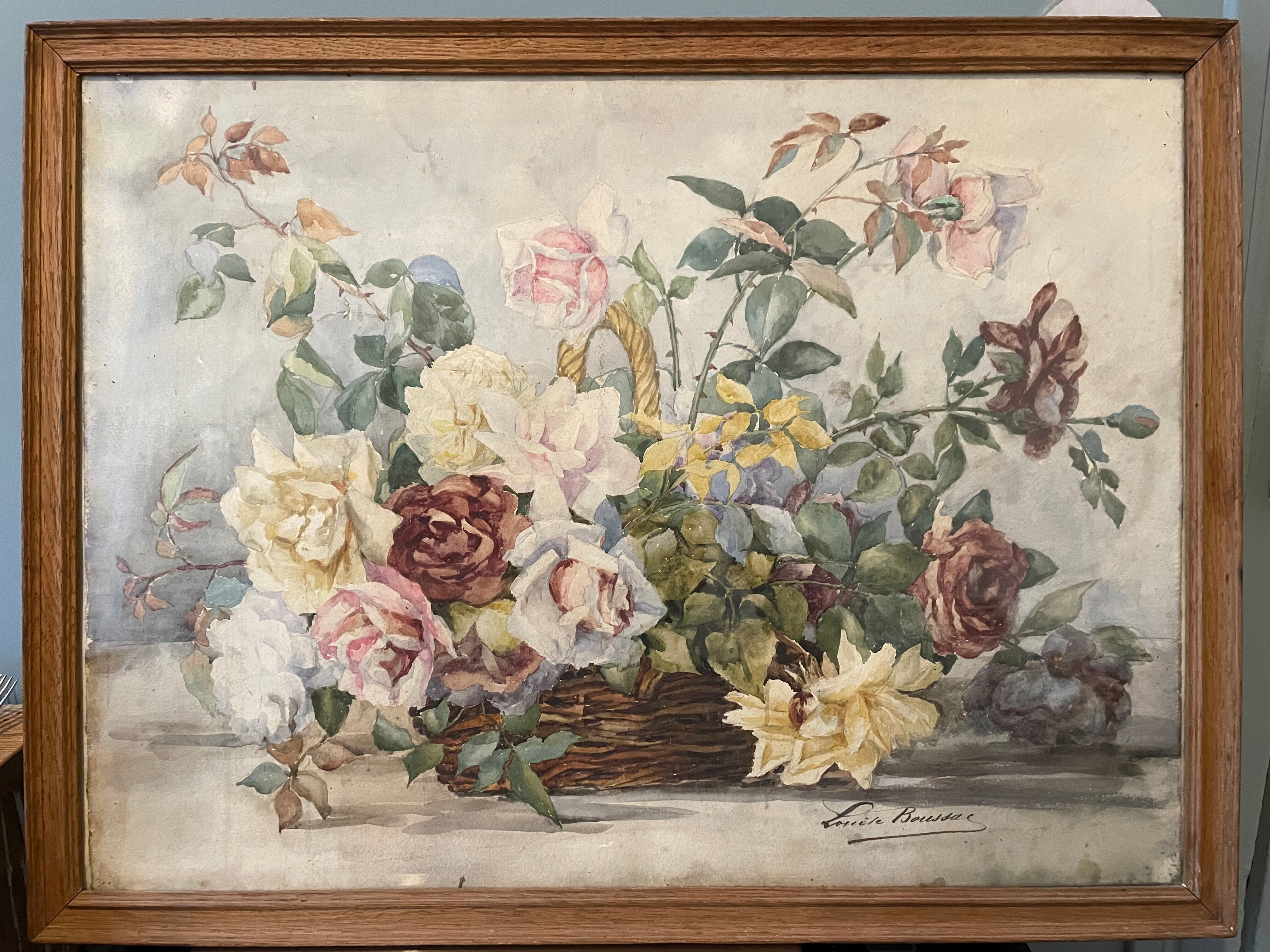 Watercolor painting signed Louise Boussac XIXth