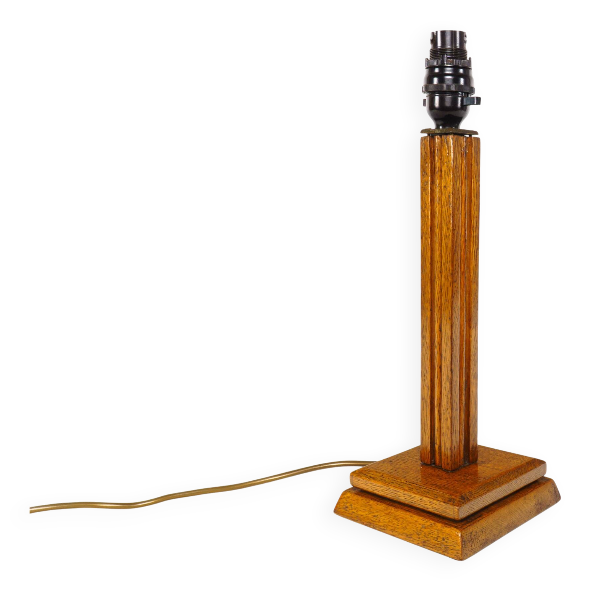 Vintage 1930s British Art Deco Oak Table Lamp