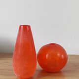 Pair of Murano vases by Seguso - Vintage Corroso glass in orange.