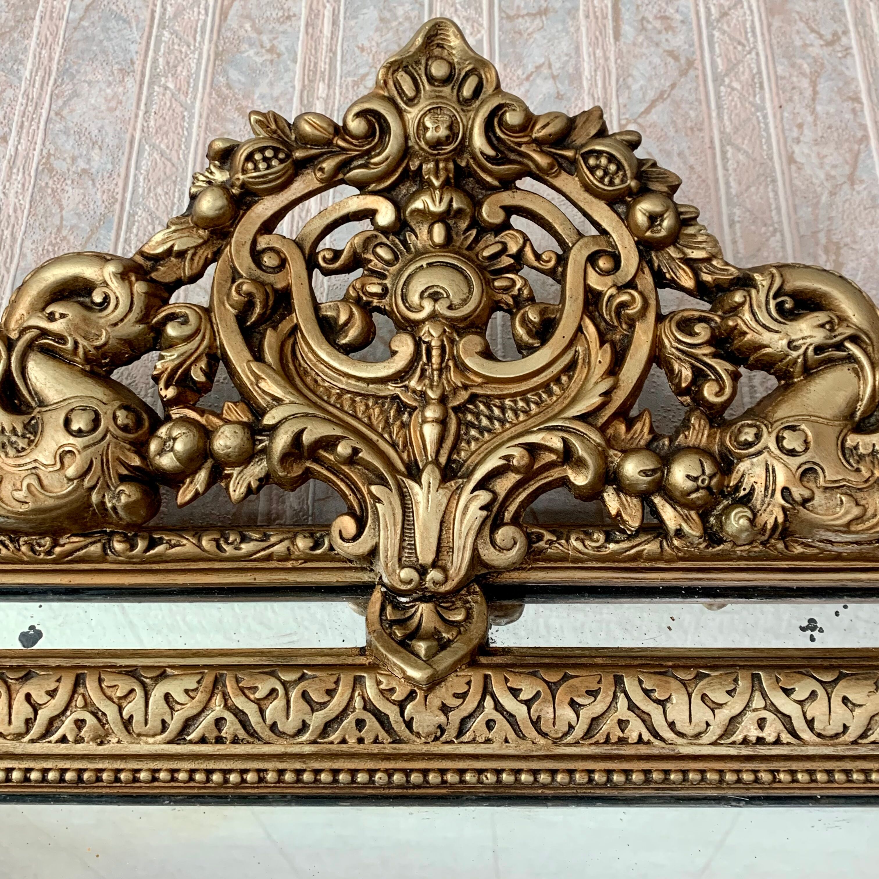 Golden antique mirror with dragon parclose, 119x75 cm