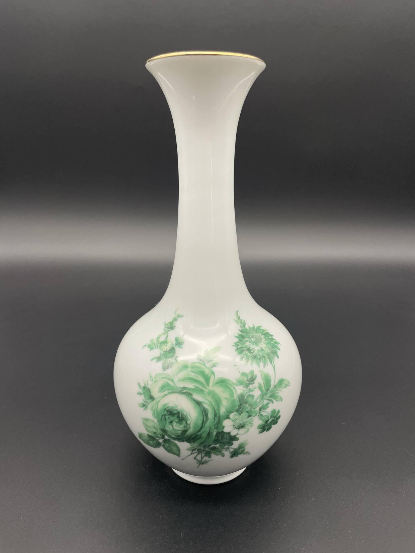 Large vase Royal Porcelain Bavaria with green flowers, 1960s.