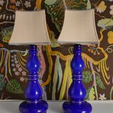 Baluster-shaped Cobalt Blue Glass Table Lamps, Rosdala Glassworks 1960, Set of 2
