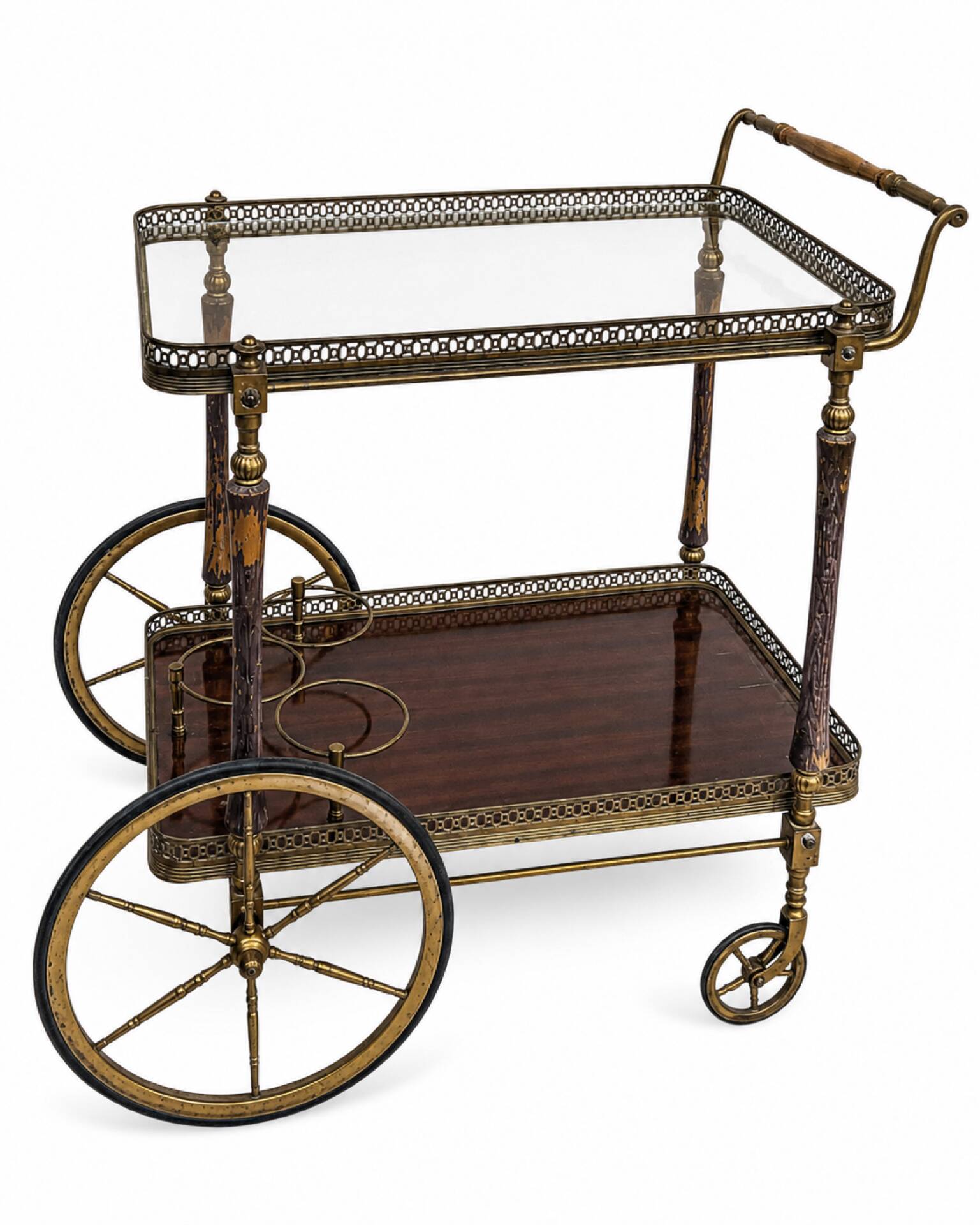 Bar drinks trolley in brass and wood by Maison Jansen