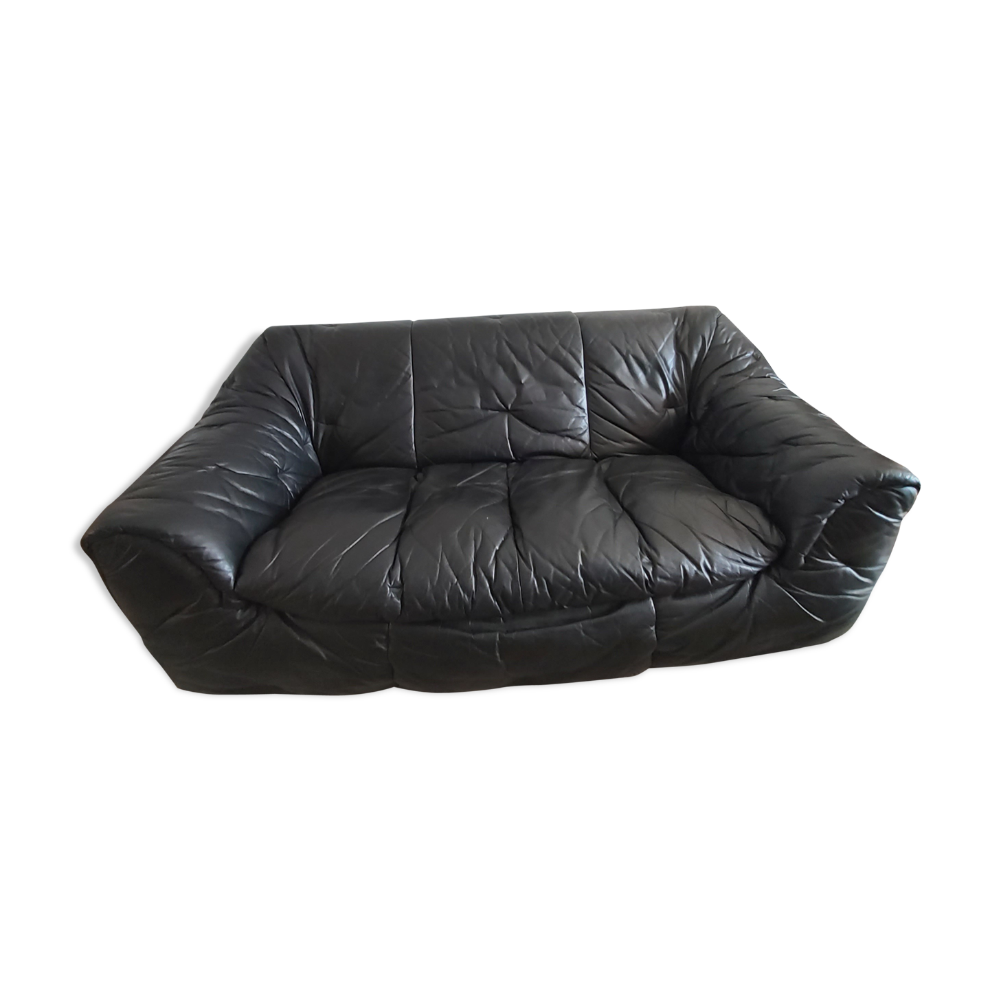 80s black leather Sloop Sloop Line Sofa