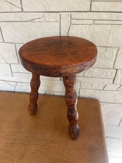 Tripod stool, pearl foot, solid wood, vintage
