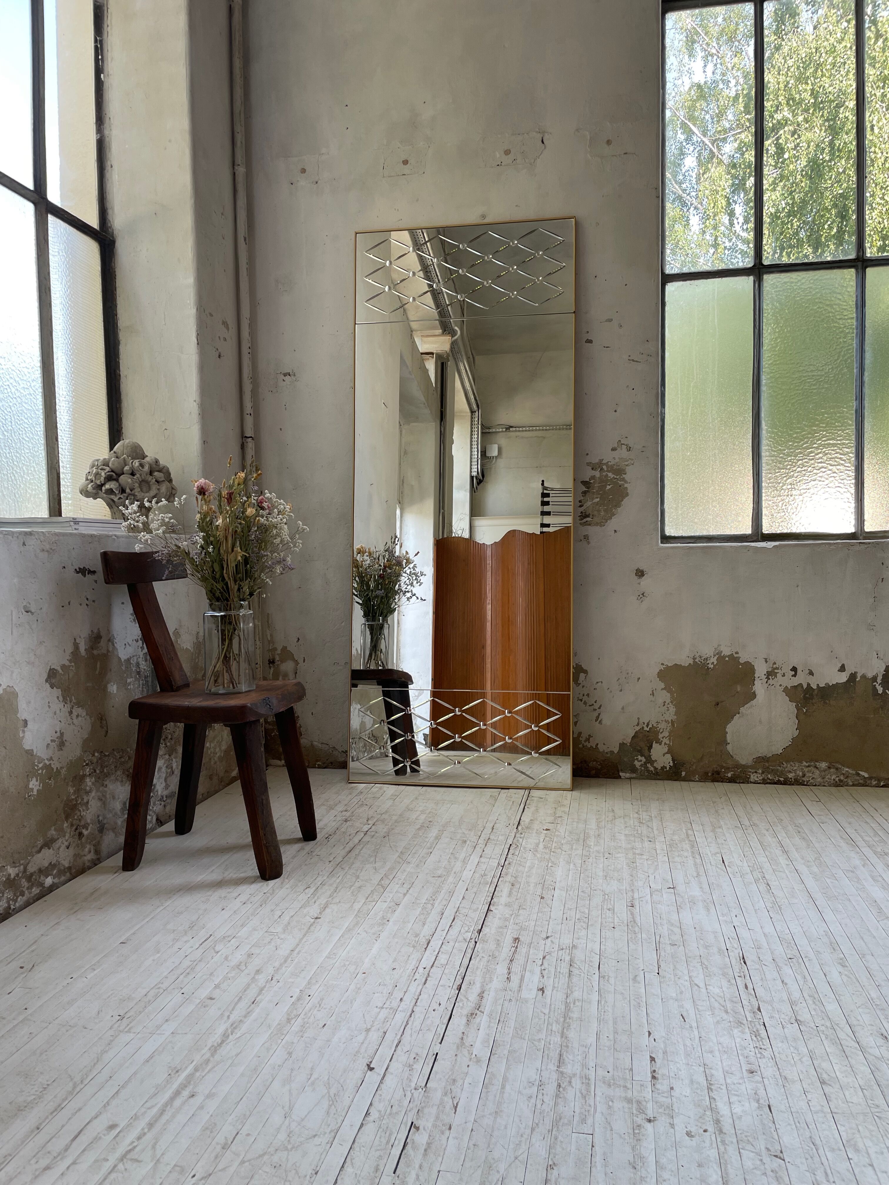 Italian engraved bistro mirror 60s XL