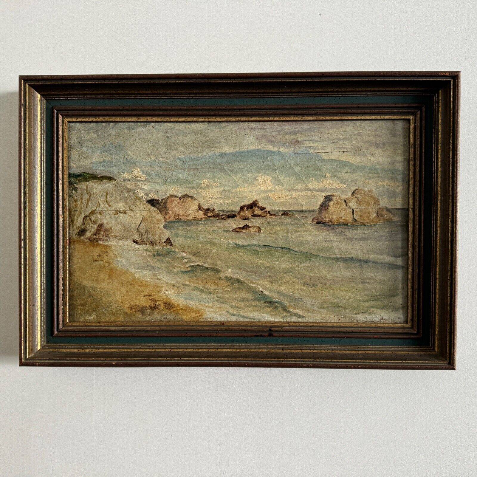 Oil on canvas depicting a rocky coast from the early 20th century
