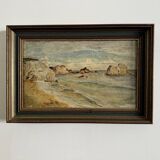 Huile sur toile représentant une côte rocheuse début XXe