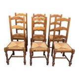 6 solid wood and straw chairs with high farmhouse-style backs