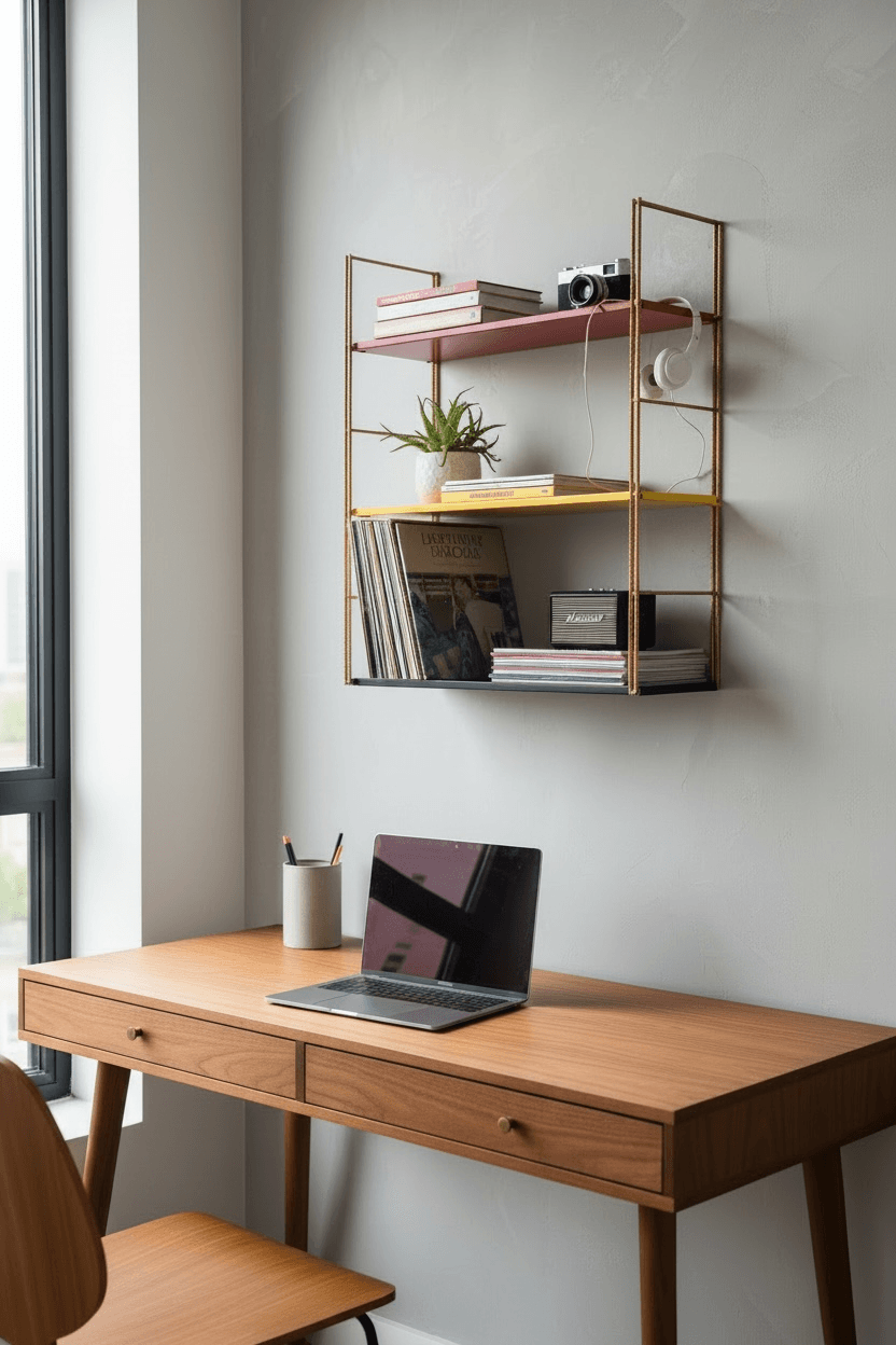 Vintage metal string shelf, around 1960.