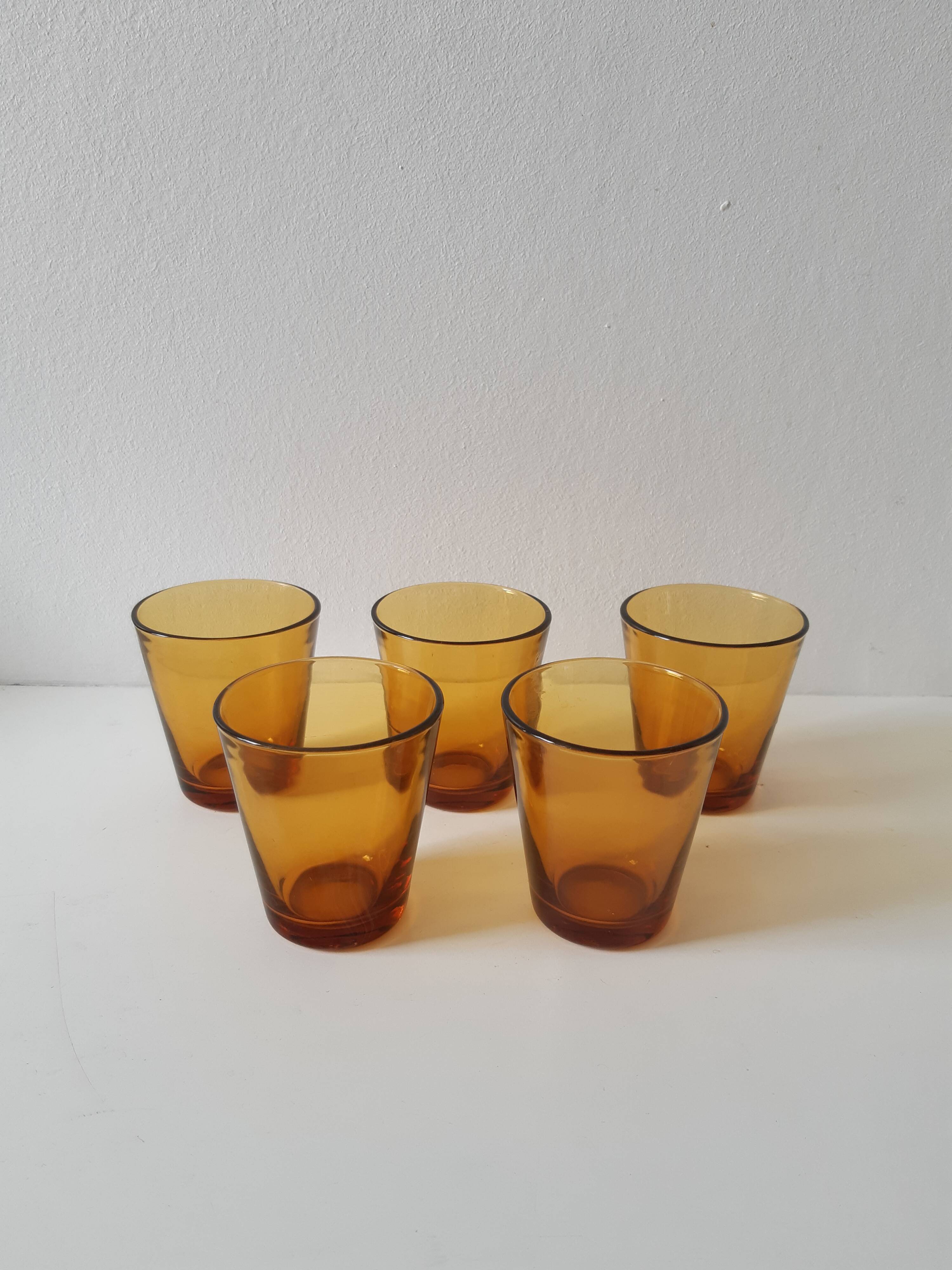 Set of 5 amber water glasses