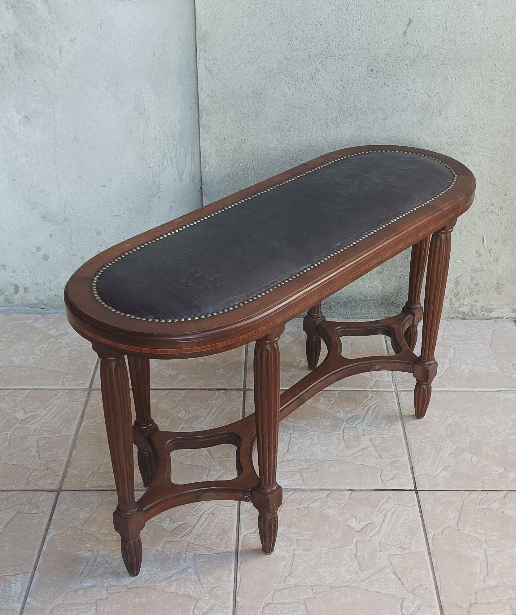 Art Deco stool bench in inlaid walnut