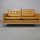 Florence Knoll two-seater sofa in mustard yellow leather, 1970