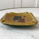 Ashtray abstract design in ceramic and leather 50s-60s