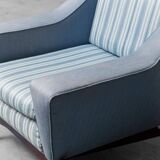 Poltrona in tessuto blu legno anni ’60 vintage modernariato
